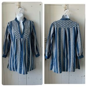 Zara Embroidered Eyelet Chambray Tunic Peasant Mini Dress